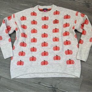 Pumpkin Sweater Vince Camuto Cream Crewneck Sweater with Orange Pumpkin Pattern